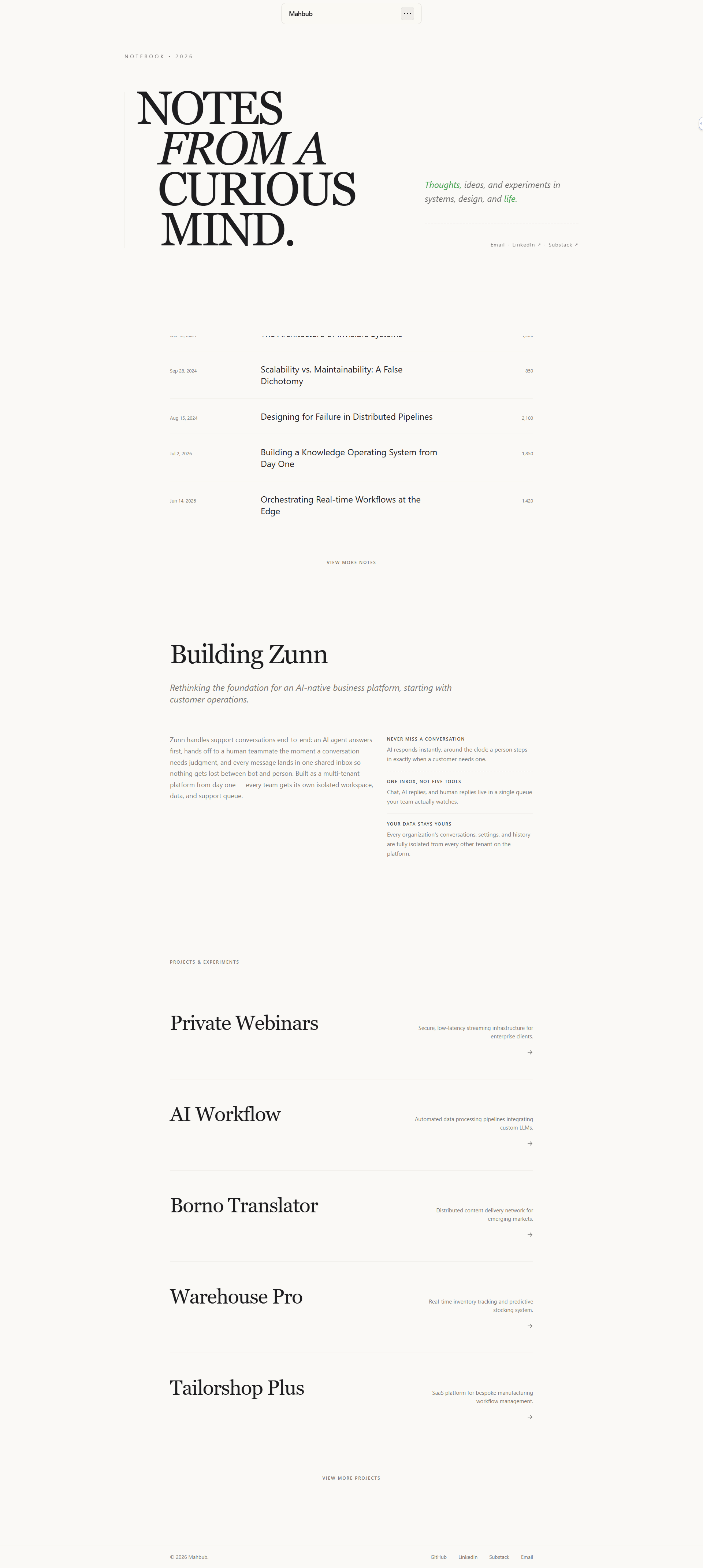 Mahbub Notebook interface screenshot